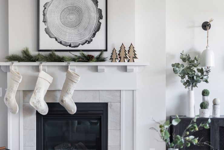 Holiday decorated hearth