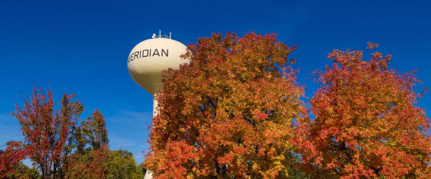 The iconic Meridian water tower welcomes you to Meridian.
